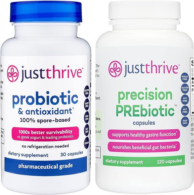Just Thrive 2-in-1 Digestive Health Bundle - Probiotic & Antioxidant, Precision PREbiotic Capsule... | Amazon (US)