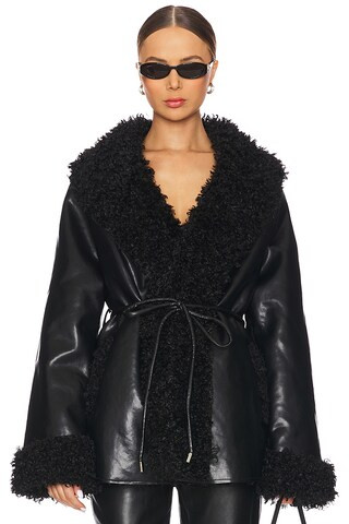 SER.O.YA Roxanne Faux Fur Leather Coat in Black from Revolve.com | Revolve Clothing (Global)
