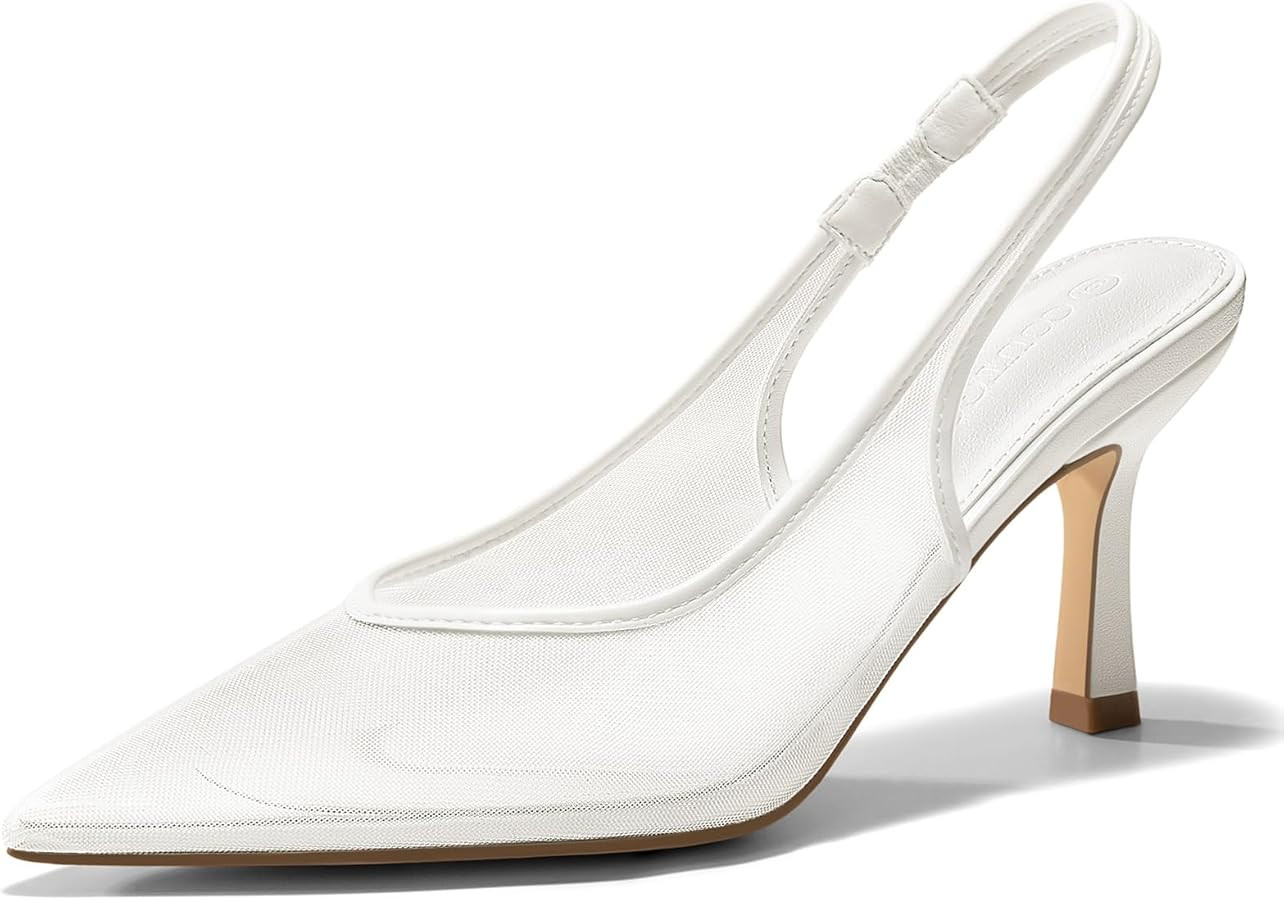 Coutgo Womens Mesh Slingback Kitten Heels Pointed Toe Low Heel Pumps Sexy Dress Shoes | Amazon (US)