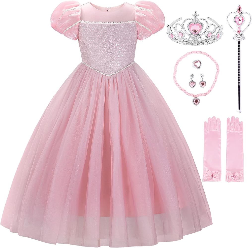 JerrisApparel Girls Princess Dress Puff Sleeve Princess Costume with Accessories | Amazon (US)