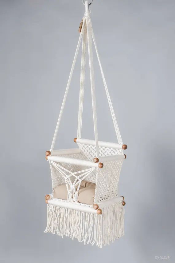 Baby Swing Chair in Macrame - One Hook - 100% Cotton and Sustainable wood | Etsy (US)