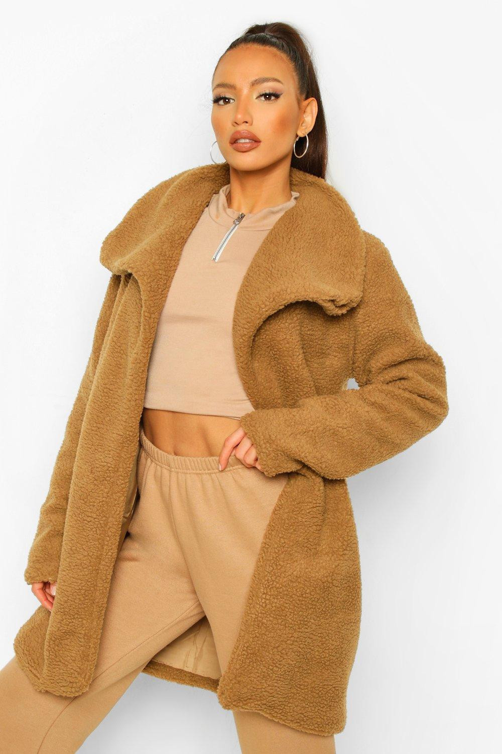 Womens Tall Teddy Faux Fur Midi Coat - Brown - 6 | Boohoo.com (US & CA)