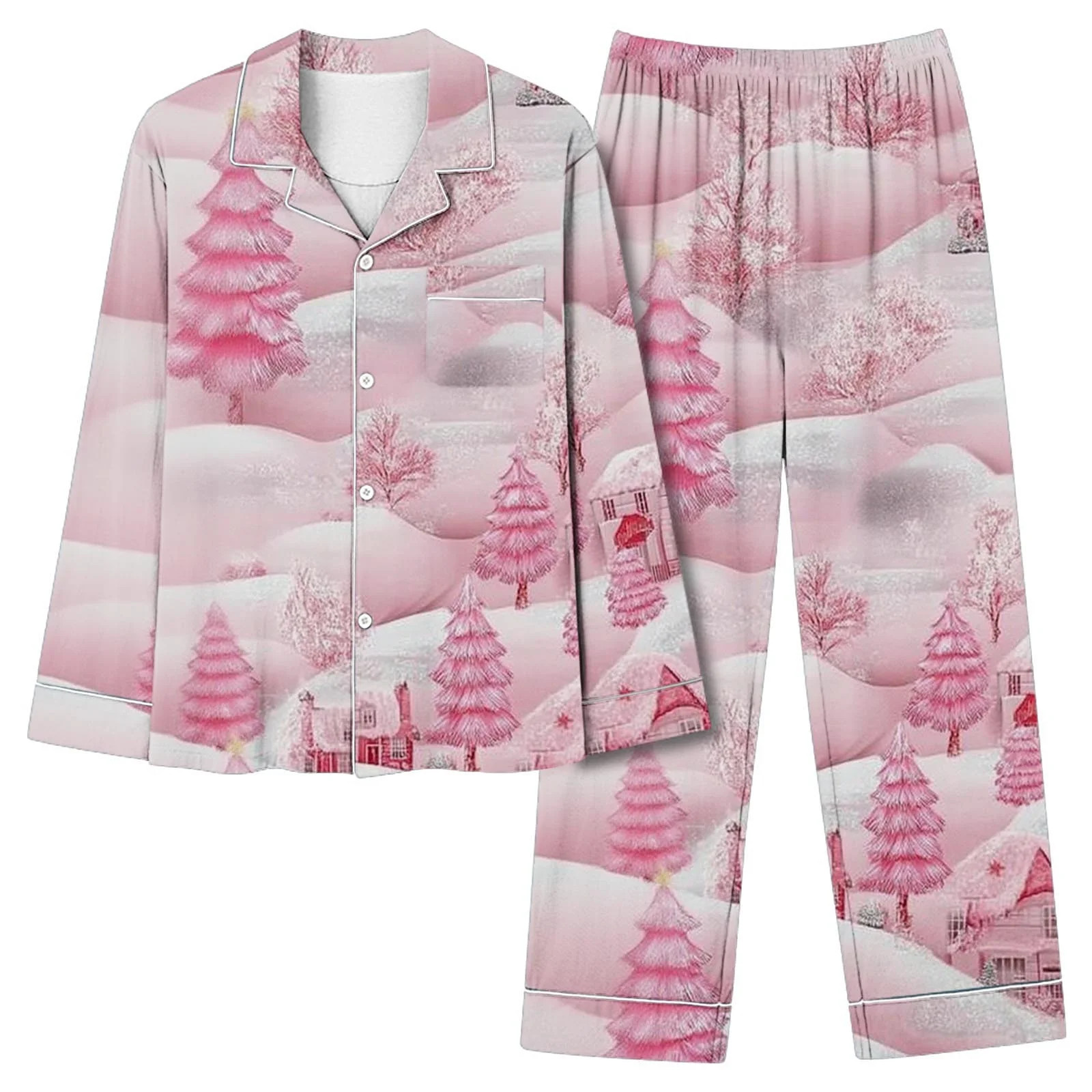 Women's 2 Piece Christmas Pajamas Set Button down Long Sleeve Lounge Pants Xmas Graphic Loose Fit... | Walmart (US)