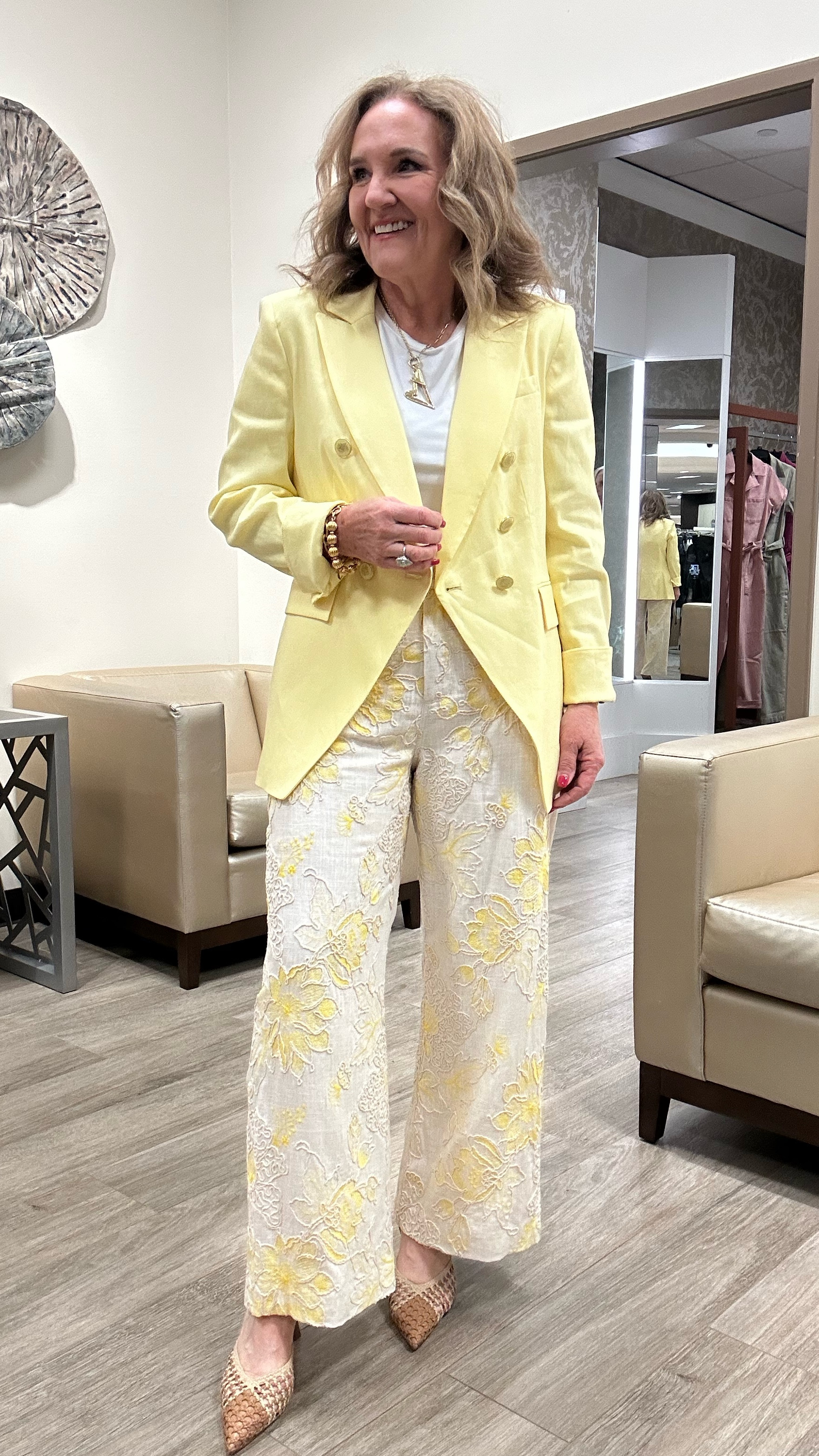 Beautiful outfit separates my Dillards! 

The pants are an embroidered linen. Wearing an 8
They’re lovely. 
The jacket is lined and linen. It will wrinkle as linen does. Size 8
Slingbacks true to size. 


Spring outfit linen pants conference outfit shower graduation 

#LTKOver40 #LTKWatchNow #LTKPetite