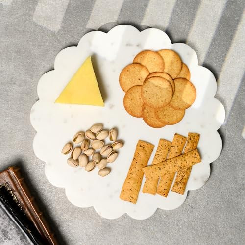 Perilla Home Marble Cheese Board Round Scalloped Cutting Board 12" Diameter White Curve Corner | Amazon (CA)
