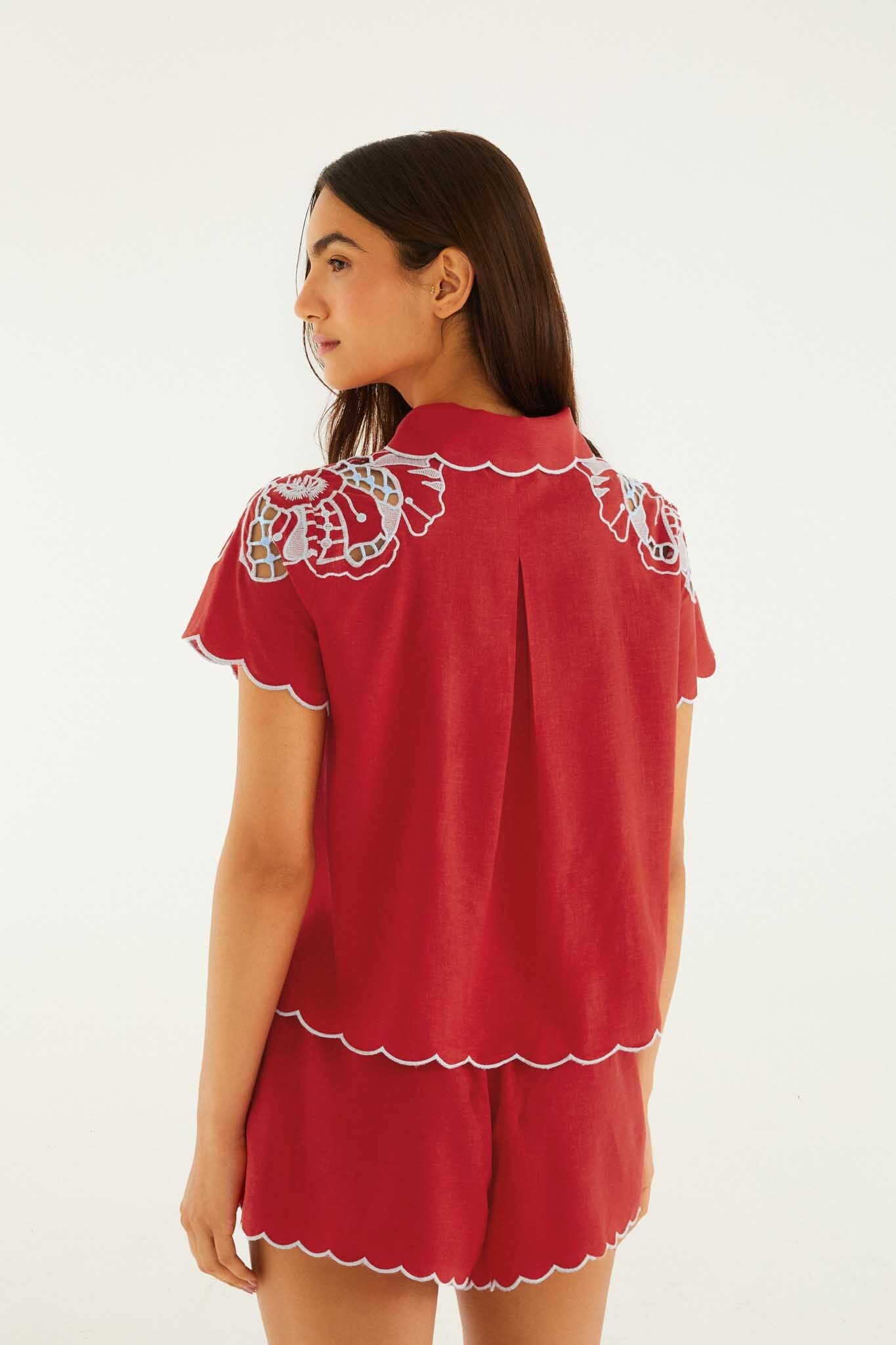 Red Embroidered Shorts | FARM Rio | FarmRio (US)
