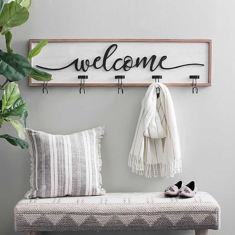 White and Black Welcome Wall Hooks | Kirkland's Home