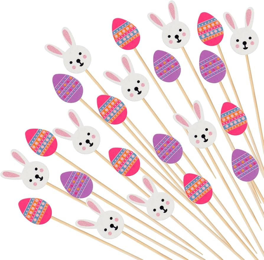 Easter Cocktail Picks - Decorative Easter Bunny and Eggs Long Toothpicks for Appetizers, 100 Coun... | Amazon (US)