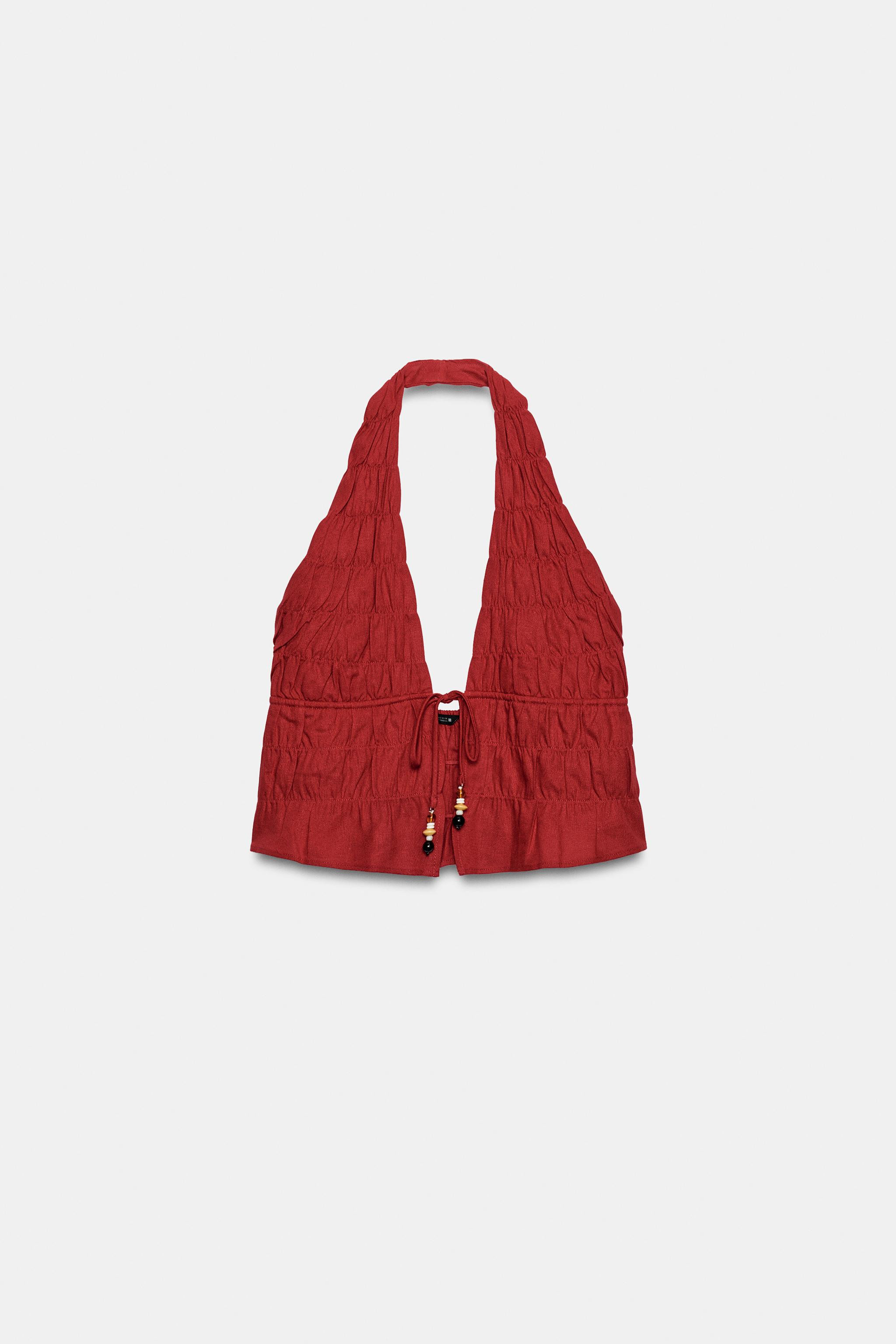 HALTER TOP WITH GATHERING AND LINEN BLEND | Zara UK