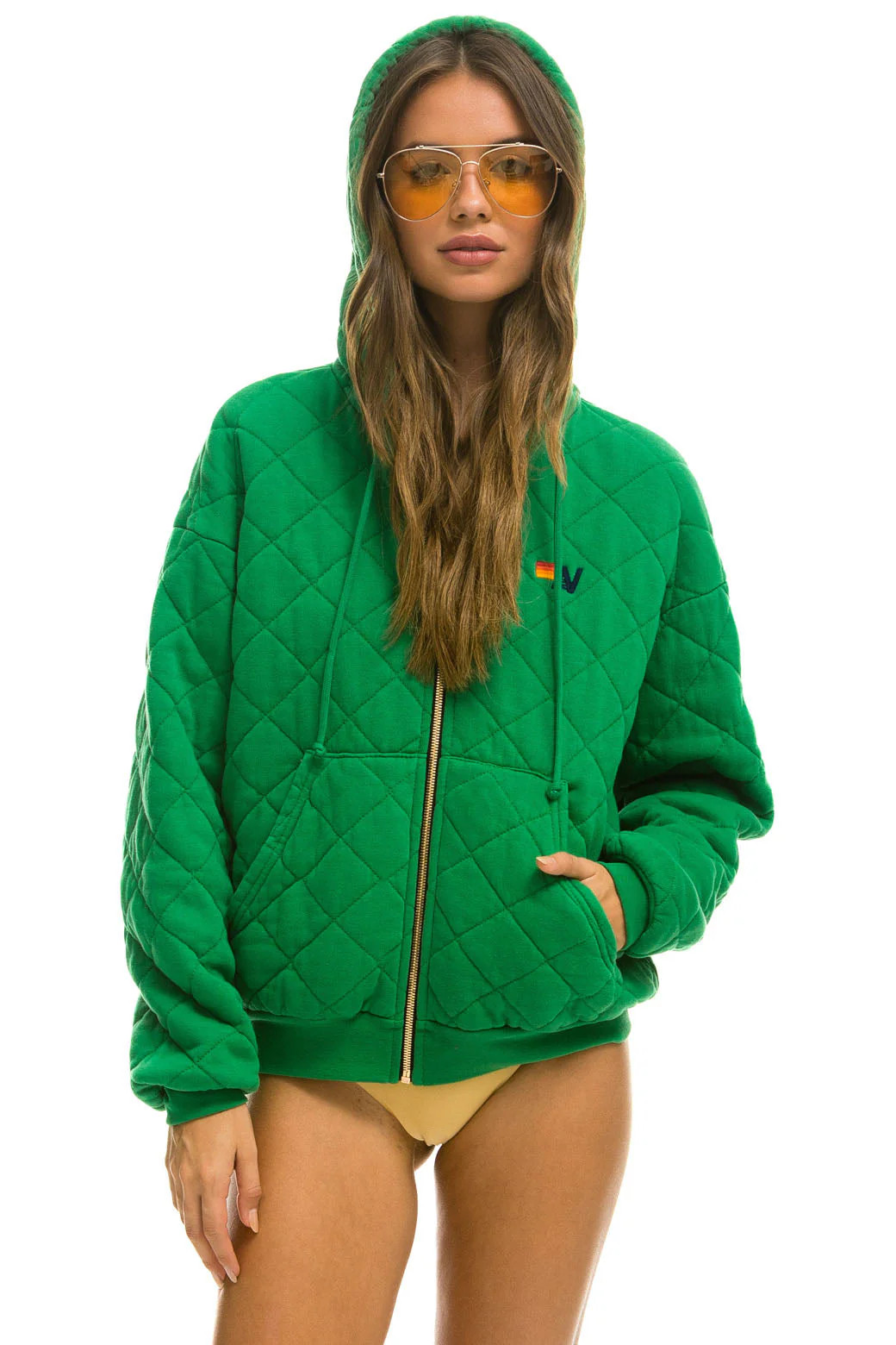 QUILTED ZIP HOODIE RELAXED - KELLY GREEN | Aviator Nation