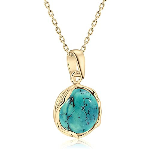 14K Gold Plated Turquoise Necklace - 12mm Round Gemstone - 45cm Gold Plated Silver Cable Chain - Turquoise Jewelry for Women - December Birthstone Necklace | Amazon (US)