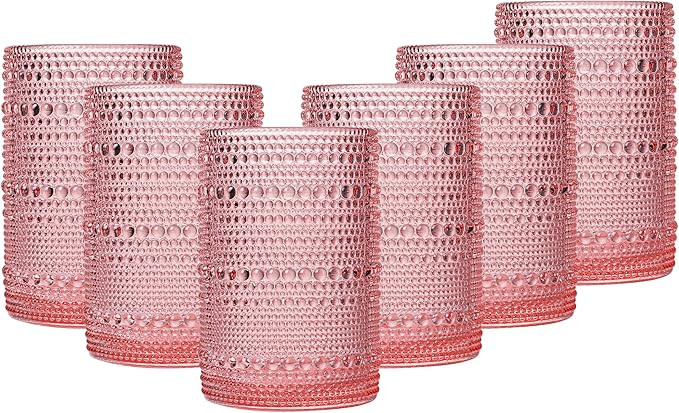 JOVGANK Pink Vintage Hobnail Drinking Glasses Set of 6, Water Tumbler 15oz, Kitchen & Bar Beaded ... | Amazon (US)