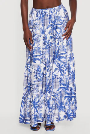 Tropical Toile de Jouy Tiered Maxi Skirt | Rainbow Shops