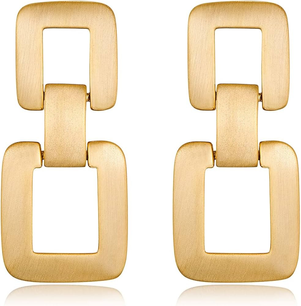 Amazon.com: MUYAN Gold Geometric Link Drop Dangle Earrings for Women Trendy Square Earrings Brush... | Amazon (US)