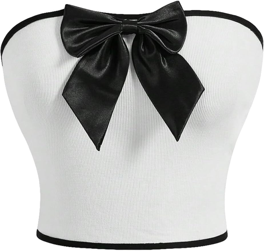 Milumia Women Color Block Bow Knot Strapless Tube Top Y2K Bandeau Going Out Crop Tops Trendy Sexy... | Amazon (US)