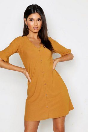 Button Detail Frill Sleeve Shift Dress | Boohoo.com (US & CA)