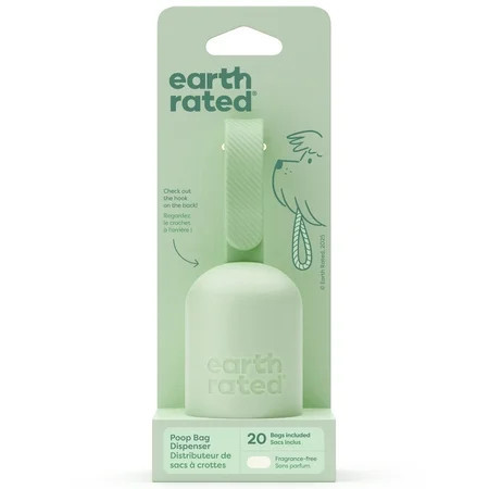 Earth Rated Dog Poop Bag Holder with Unscented Poop Bags, Durable and Guaranteed Leak-Proof, 1 Dispenser and 20 Bags | Walmart (US)