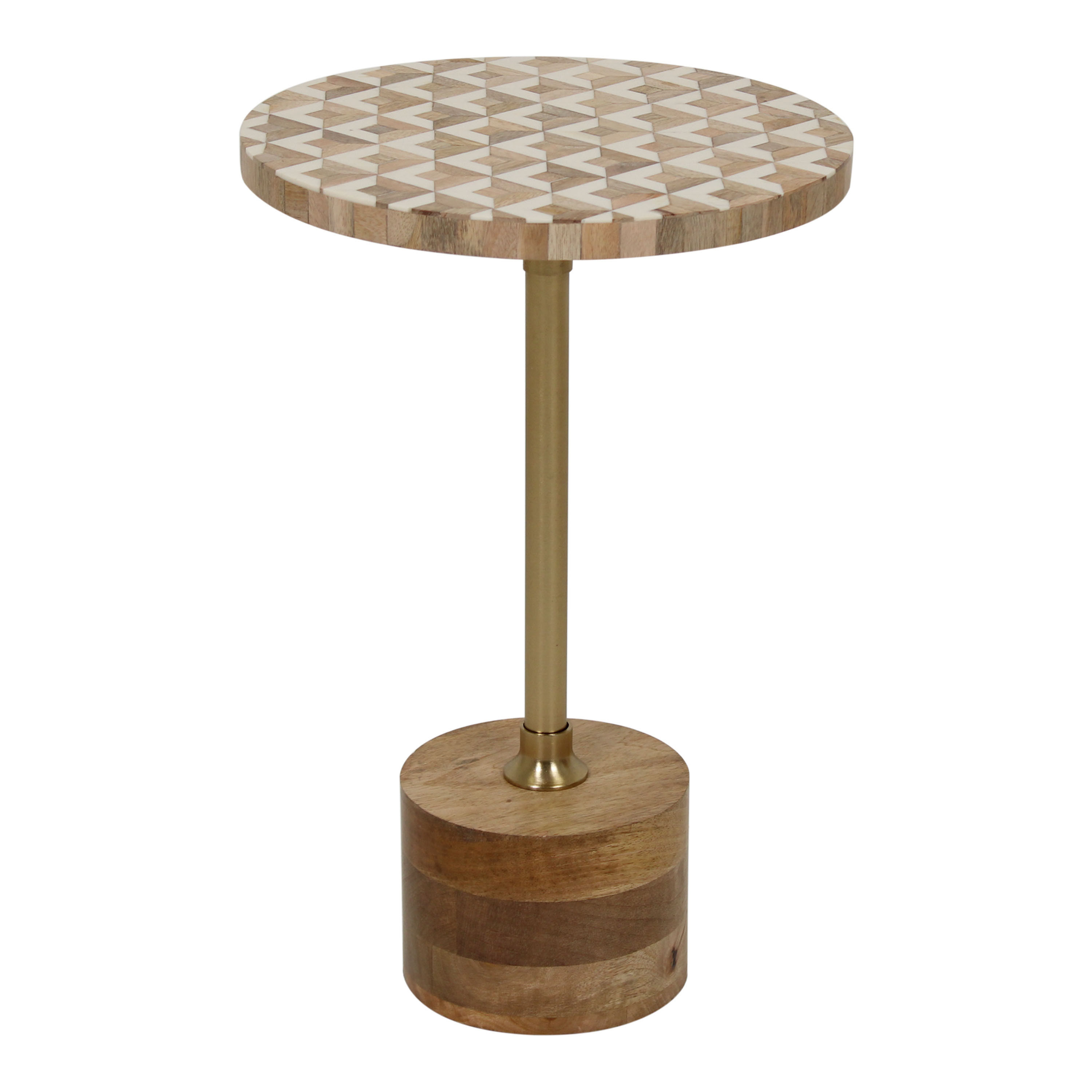 Lucius Short Round Wood and Bone Mosaic Inlay Side Table | World Market