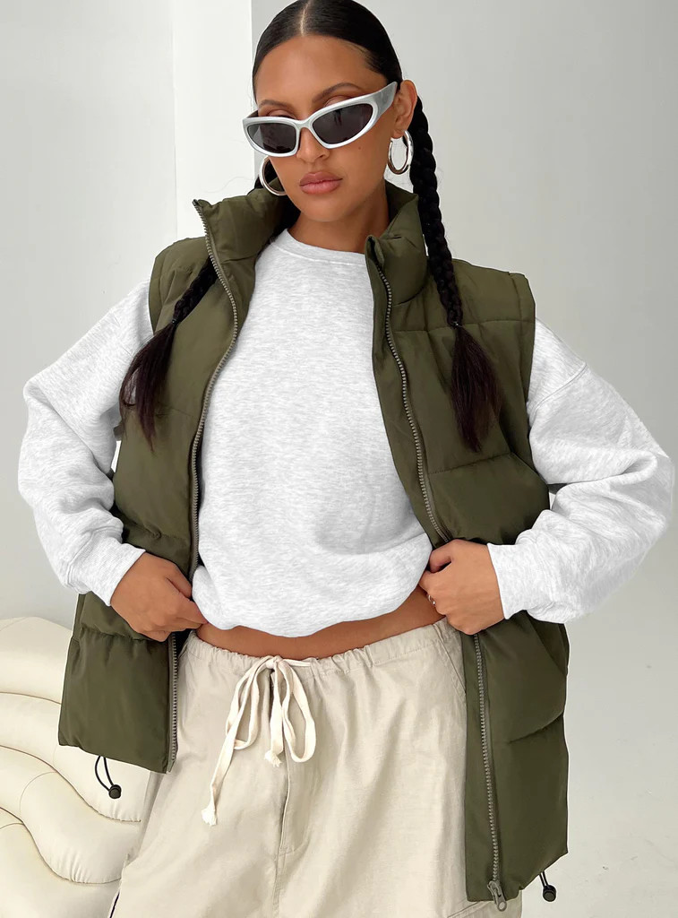 Edison Puffer Vest Olive | Princess Polly US