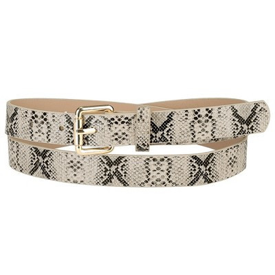 INSPIRE CHIC Women's Slim Thin Snakeskin Embossed Faux Leather Skinny Belts Waistband Beige 74-89cm/29.13-35.04" | Target