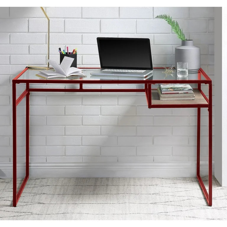 Yasin Desk, Red & Glass 92584 | Walmart (US)
