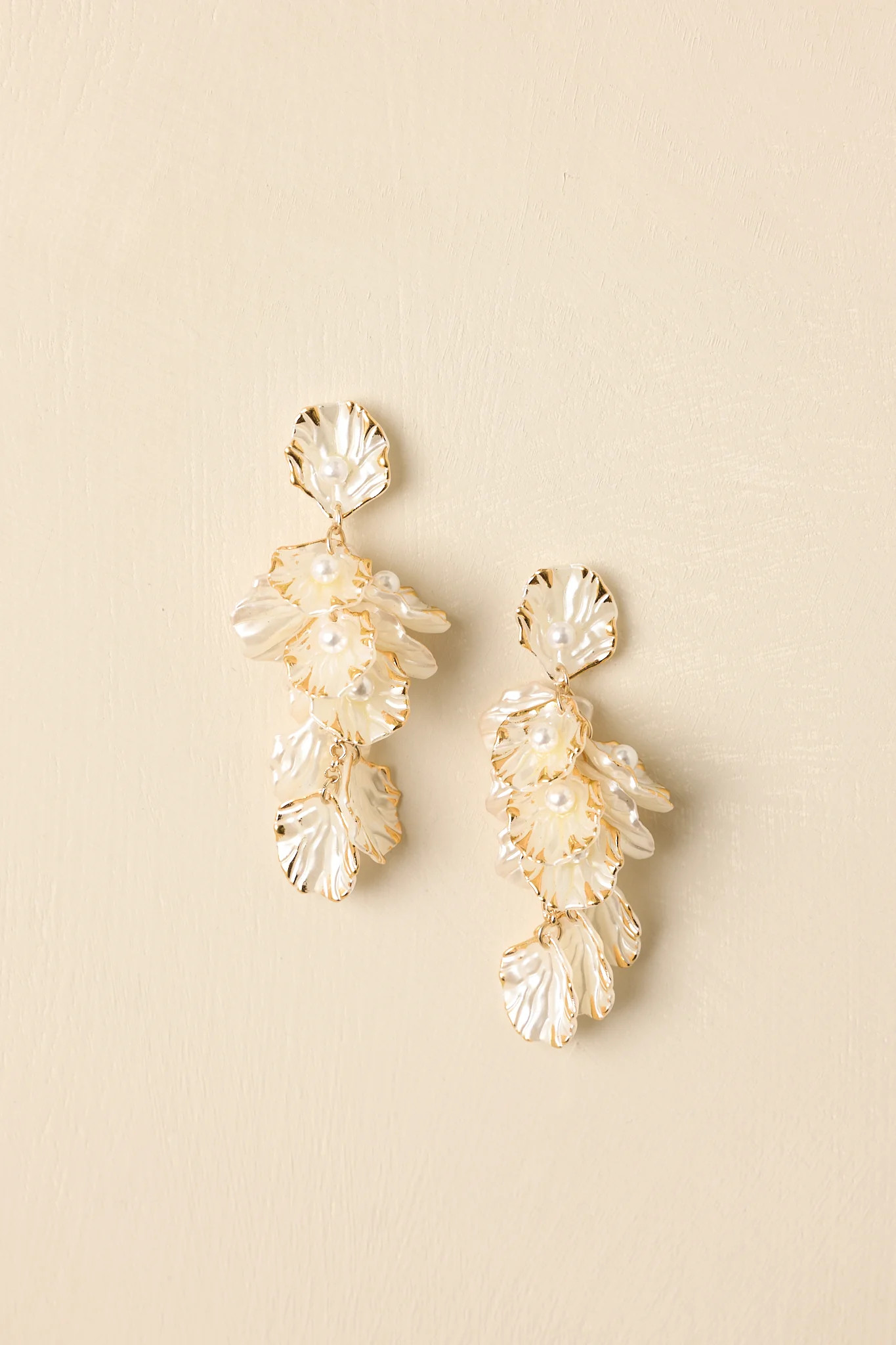 Petals of the Sea Pearlescent Statement Drop Earrings | Red Dress