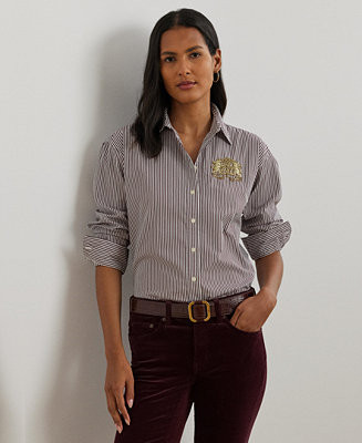 Lauren Ralph Lauren Women's Relaxed-Fit Striped Broadcloth Shirt - Macy's | Macy's
