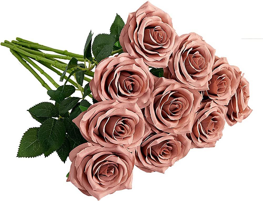 IUKnot Artificial Rose 10pcs Open Flower Bouquet Faux Rose Stems for Wedding Arrangement, Bridal ... | Amazon (US)