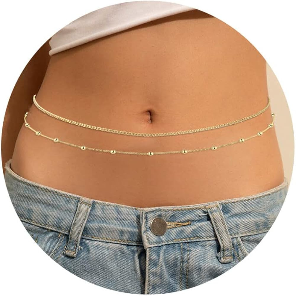 RLMOON 2PCS 18K Gold Plated 26-43Inch Waist Chain for Women Gold Body Belly Chain for the Waist A... | Amazon (US)