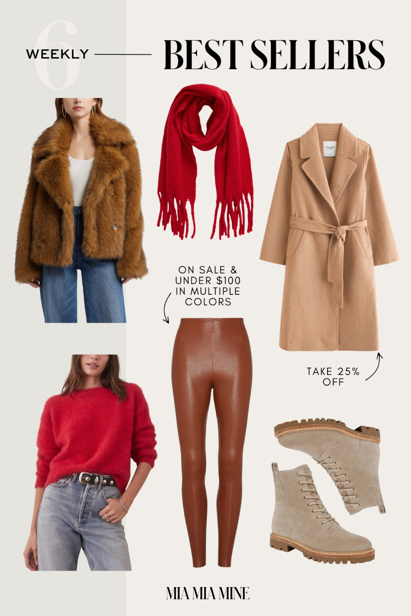 Weekly best sellers on #miamiamine
Nordstrom faux fur jacket
Abercrombie camel coat on sale
Nordstrom red sweater
Commando faux leather leggings on sale
Vince suede combat boots
Nordstrom red scarf under $25

#LTKStyleTip #LTKSaleAlert #LTKSeasonal