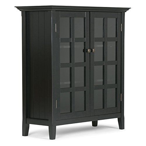 SIMPLIHOME Acadian SOLID WOOD 39 inch Wide Rustic Medium Storage Cabinet in Black, with 2 Tempered G | Amazon (US)