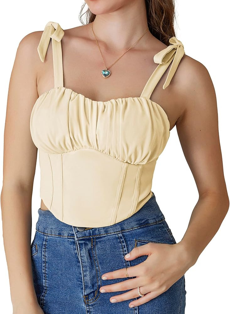 Scarlet Darkness Summer Crop Tops for Women Bow Tie Shoulder Going Out Top Sleeveless Camisole Ta... | Amazon (US)