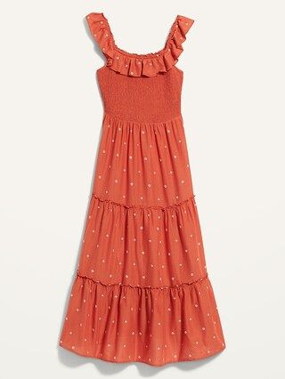 Fit & Flare Smocked Embroidered Midi Dress For Women | Old Navy (US)