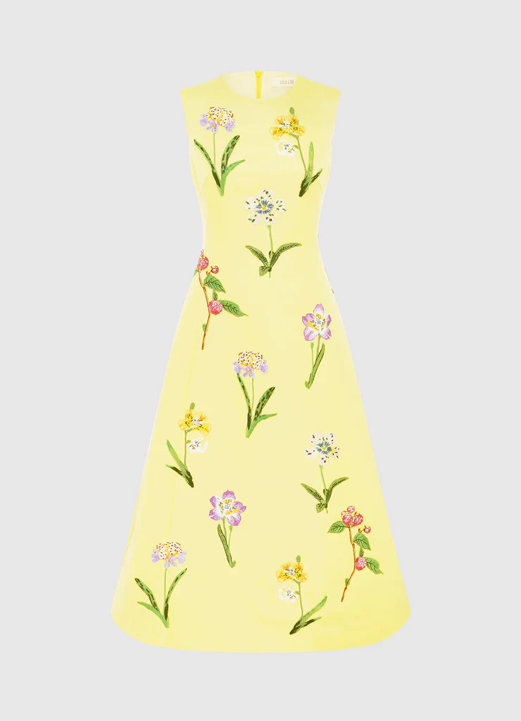Cleo Sleeveless Midi Dress - Wild Flower Print in Sorbet | LEO LIN