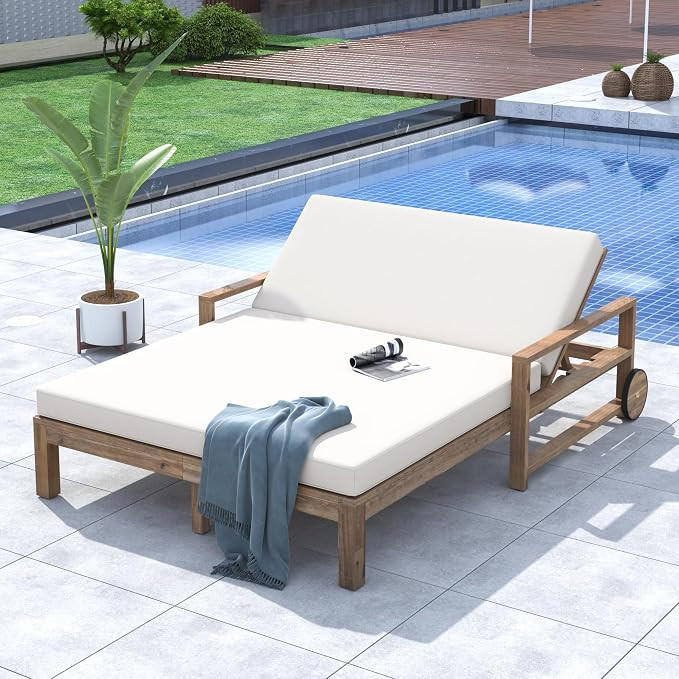 Merax Acacia Wood Outdoor Daybed Sofa, Farmhouse Patio Sun Lounger with Adjustable Backrest, High... | Amazon (US)