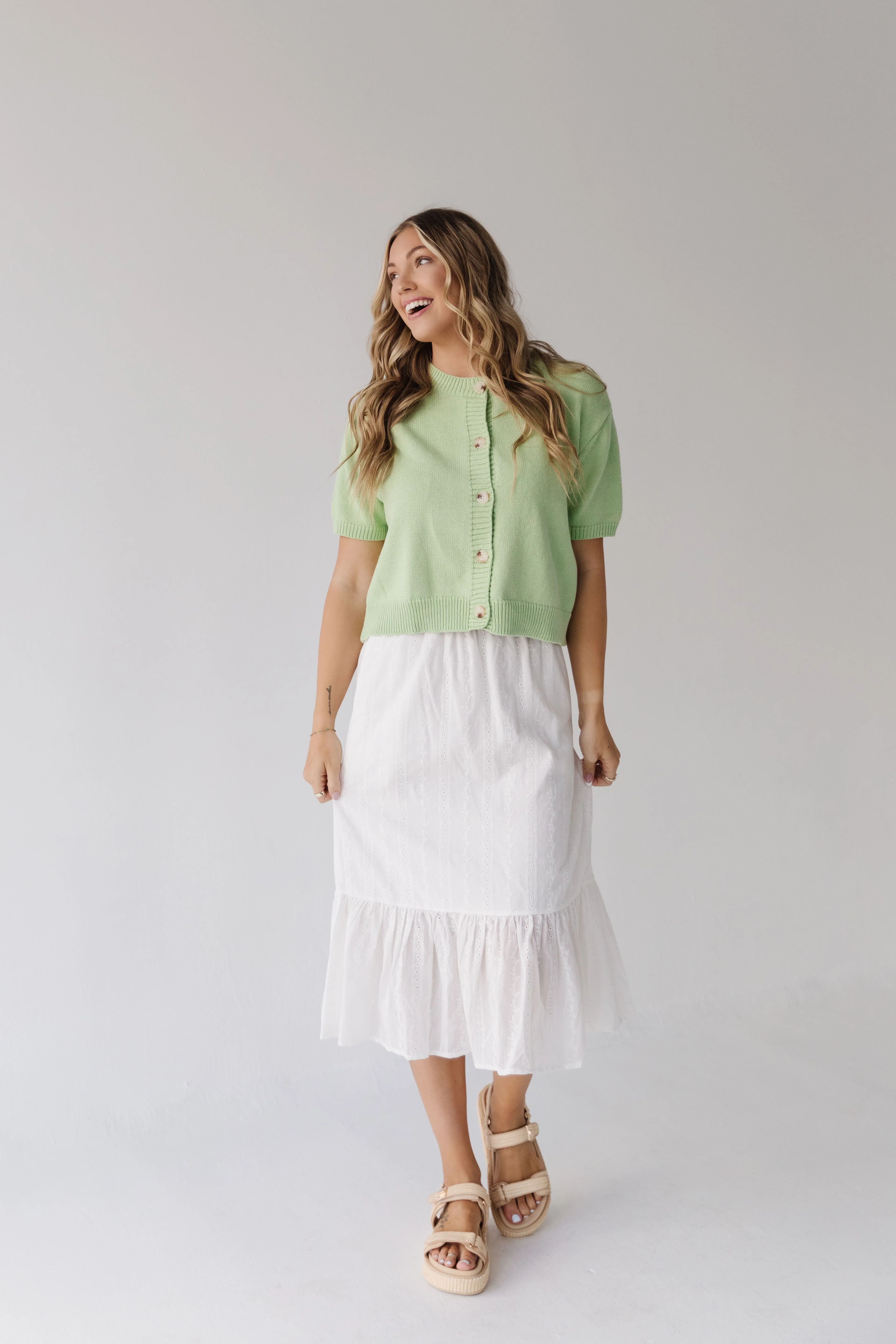 THE EVERLEIGH EYELET RUFFLE SKIRT IN WHITE | Pink Desert