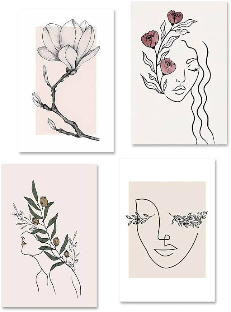 Minimalist Botanical Abstract Line Art Canvas Wall Decor for Aesthetic Home Bedroom Bathroom Livi... | Amazon (US)