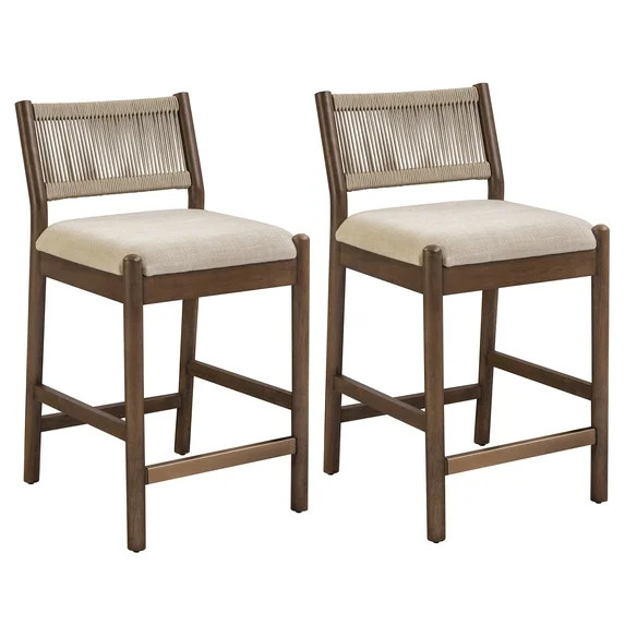 Better Homes & Gardens Lillian Fluted Counter Stools, Walnut & Cream, Set of 2 | Walmart (US)