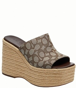 COACH Signature Jacquard Logo Espadrille Platform Wedge Slide Sandals | Dillard's | Dillard's