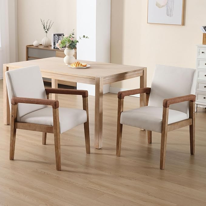 DM Furniture Mid Century Modern Dining Chairs Set of 2 Linen Fabric Upholstered Accent Chairs Com... | Amazon (US)