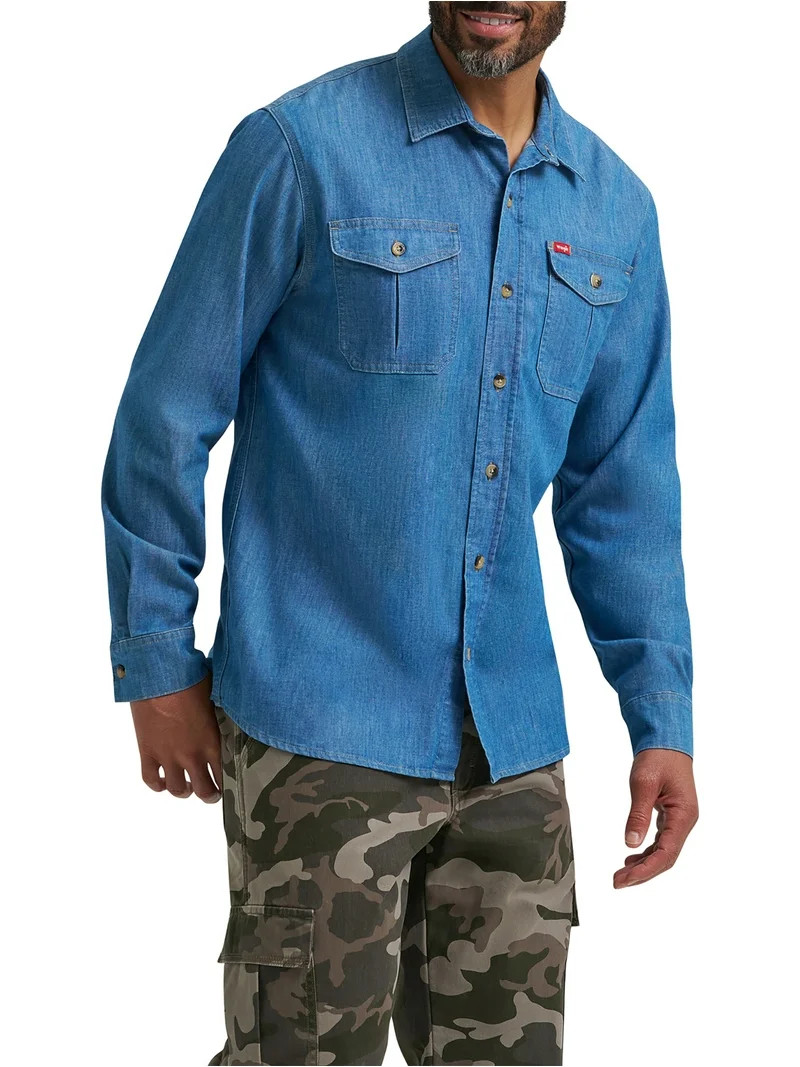 Wrangler® Men's and Big Men's Relaxed Fit Long Sleeve Denim Shirt, S-5XL | Walmart (US)