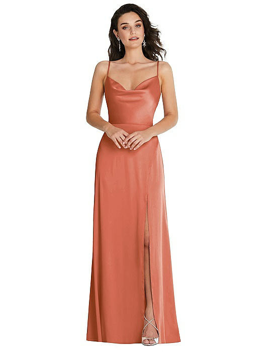 Cowl-Neck A-Line Maxi Dress with Adjustable Straps | The Dessy Group