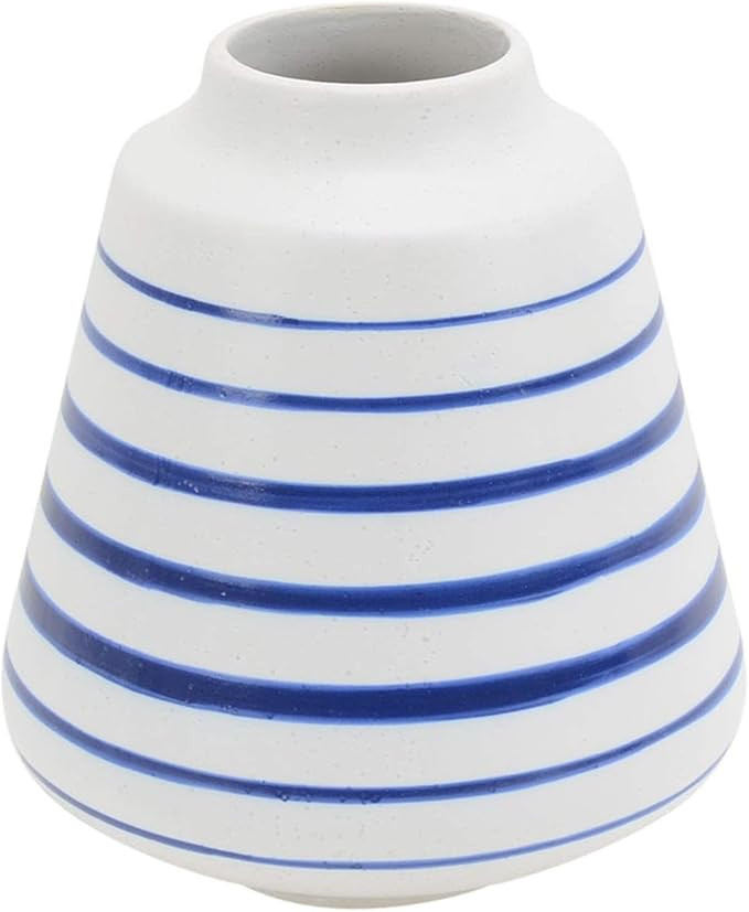 Ceramic Striped Vase 7" H, White/Blue | Amazon (US)