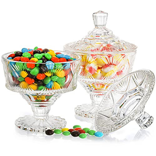 Frcctre 2 Pack Glass Candy Dish with Lid, 15 Oz Crystal Candy Bowl Cookie Jar Decorative Apothecary Jar for Party, Candies Buffet, Wedding, Christmas, Home | Amazon (US)