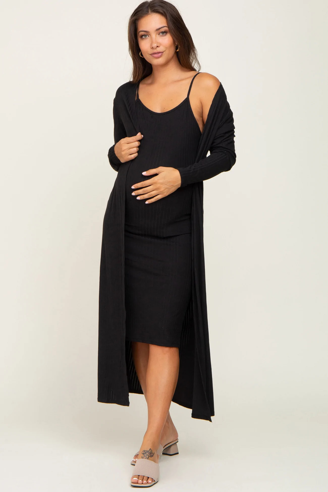 Olive Ribbed Cardigan 2 Piece Maternity Set | PinkBlush Maternity