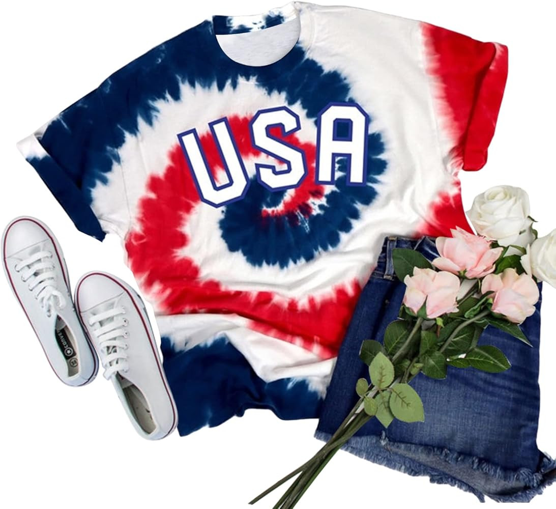 USA Letter Print Shirt Womens 4th of July Shirts American Proud T-Shirt Casual Short Sleeve Patri... | Amazon (US)