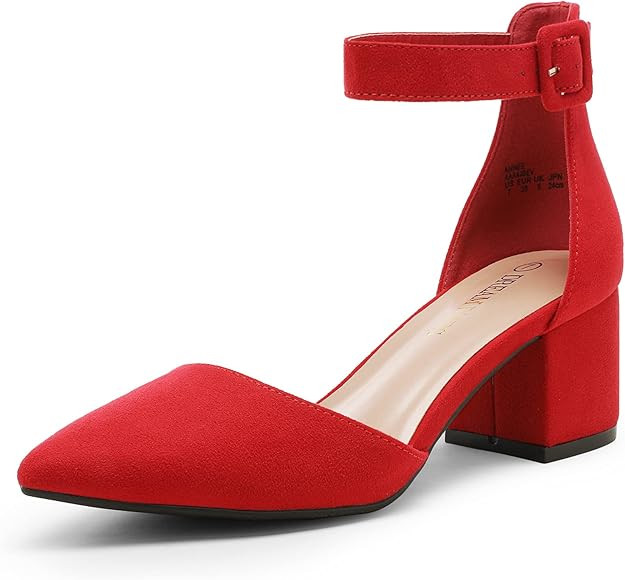 DREAM PAIRS ANNEE Pointed Toe Low Chunky Heels Pump Shoes | Amazon (US)