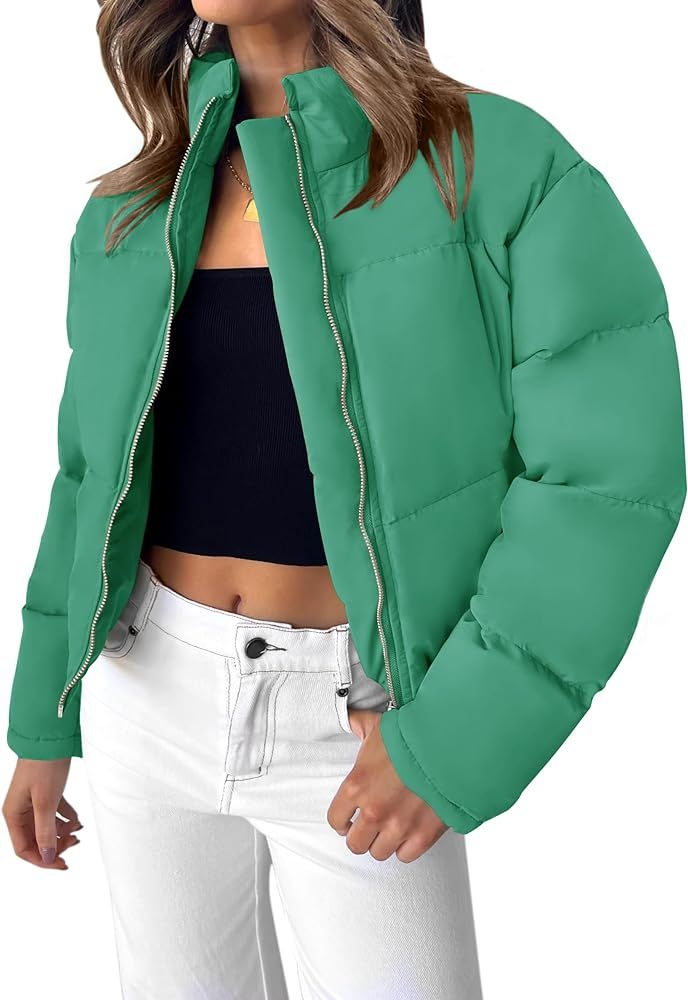ZESICA Women's Winter Cropped Puffer Jacket Zipper Quilted Baggy Warm Short Down Coat Outwear wit... | Amazon (US)