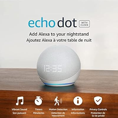 Echo Dot (5th Gen, 2022 release) with clock | Smart speaker with clock and Alexa | Glacier White | Amazon (CA)