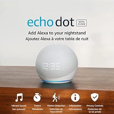 Echo Dot (5th Gen, 2022 release) with clock | Smart speaker with clock and Alexa | Glacier White | Amazon (CA)
